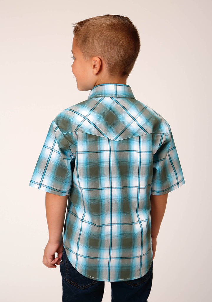 BOYS SHORT SLEEVE SNAP MEADOW PLAID WESTERN SHIRT
