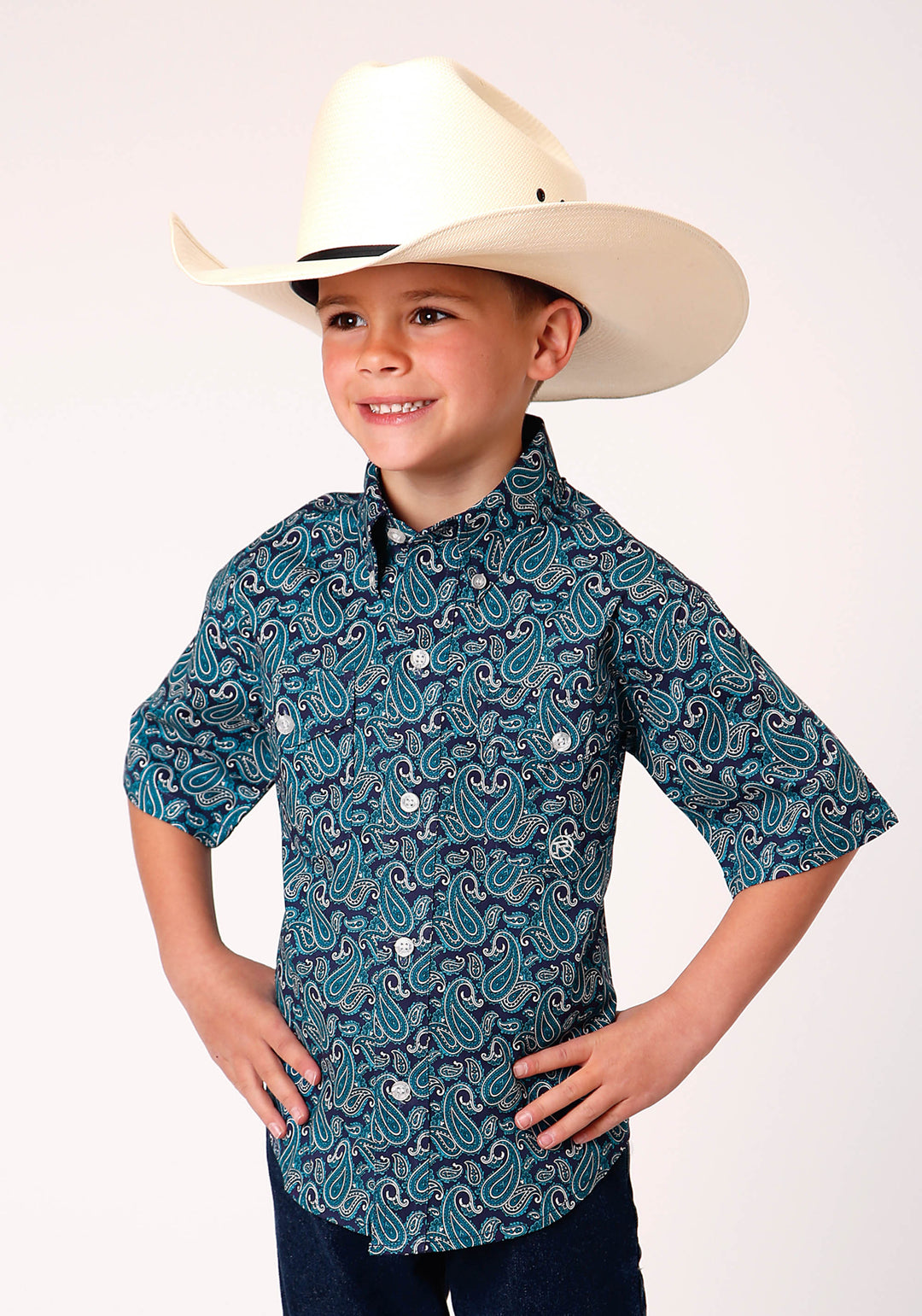 BOYS SHORT SLEEVE BUTTON PURPLE SAGE PAISLEY WESTERN SHIRT