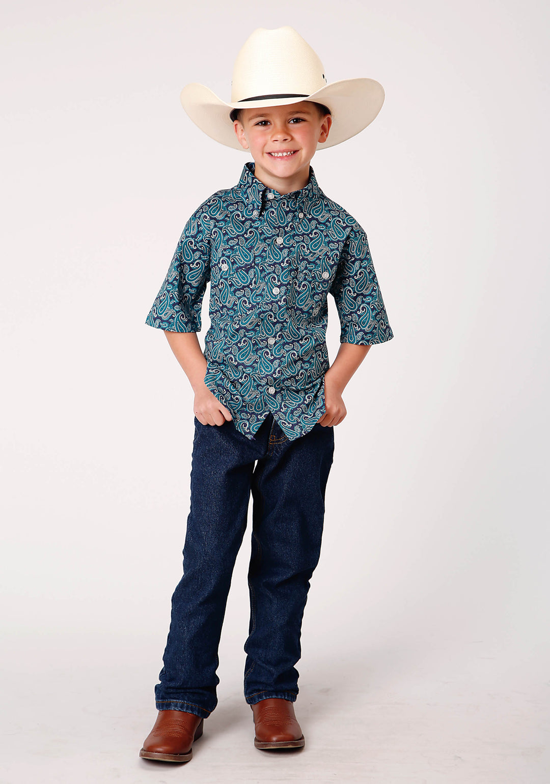 BOYS SHORT SLEEVE BUTTON PURPLE SAGE PAISLEY WESTERN SHIRT