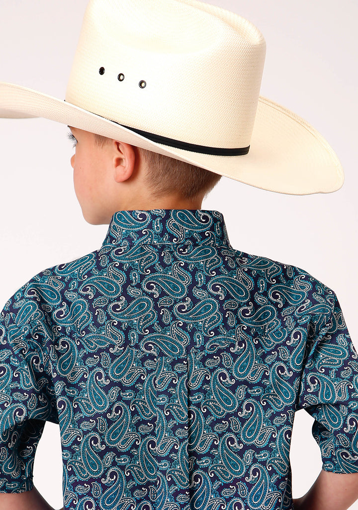 BOYS SHORT SLEEVE BUTTON PURPLE SAGE PAISLEY WESTERN SHIRT
