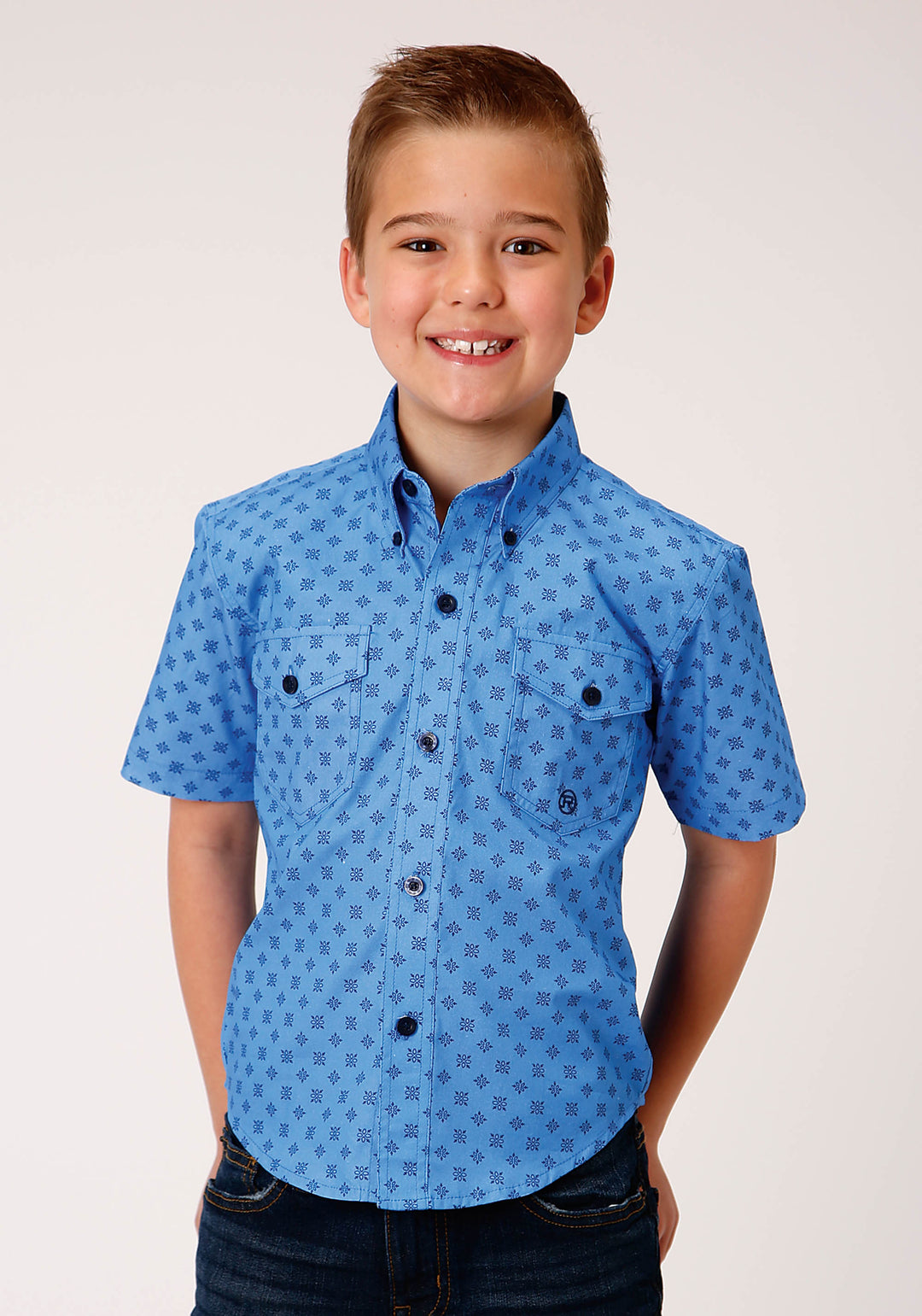 BOYS SHORT SLEEVE BUTTON COTTAGE FOULARD WESTERN SHIRT