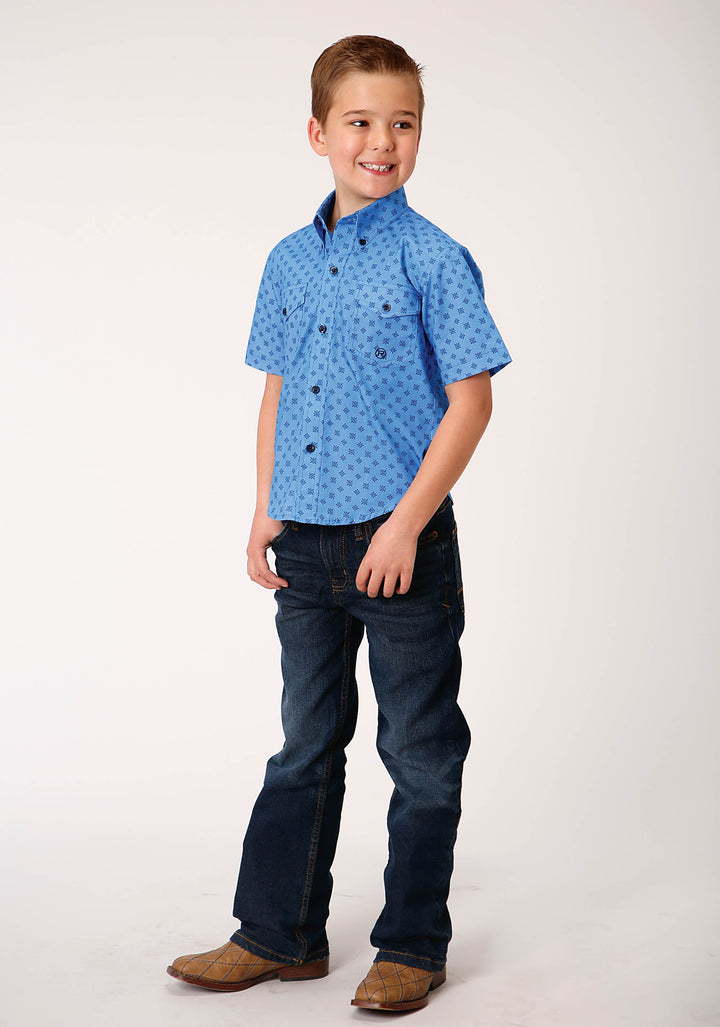 BOYS SHORT SLEEVE BUTTON COTTAGE FOULARD WESTERN SHIRT