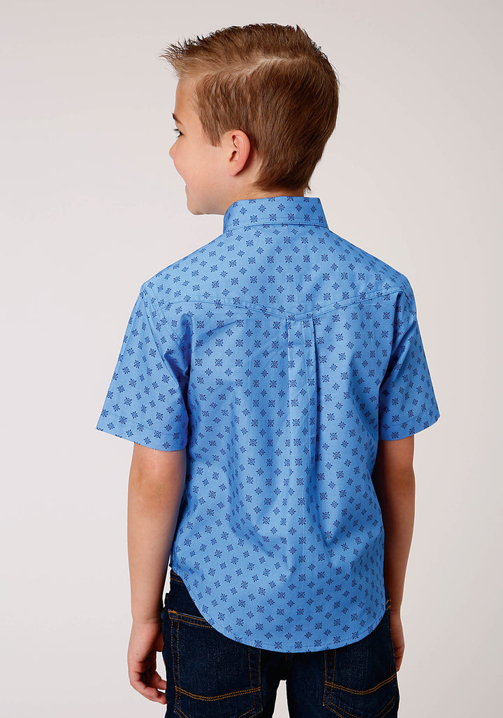 BOYS SHORT SLEEVE BUTTON COTTAGE FOULARD WESTERN SHIRT