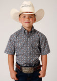 BOYS SHORT SLEEVE BUTTON SILVER FOULARD WESTERN SHIRT