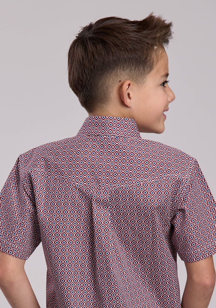 BOYS ROPER RED TILE FOULARD SHORT SLEEVE BUTTON SHIRT