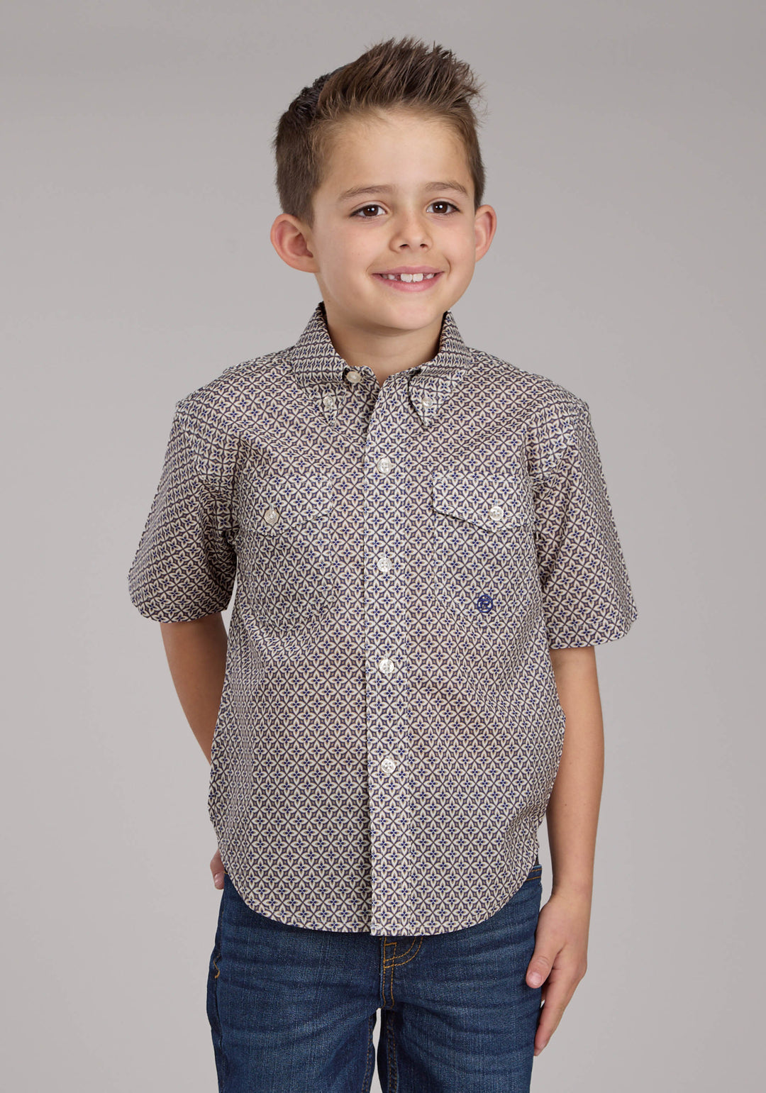 BOYS PINWHELL FOULDARD SHORT SLEEVE BUTTON WESTERN SHIRT
