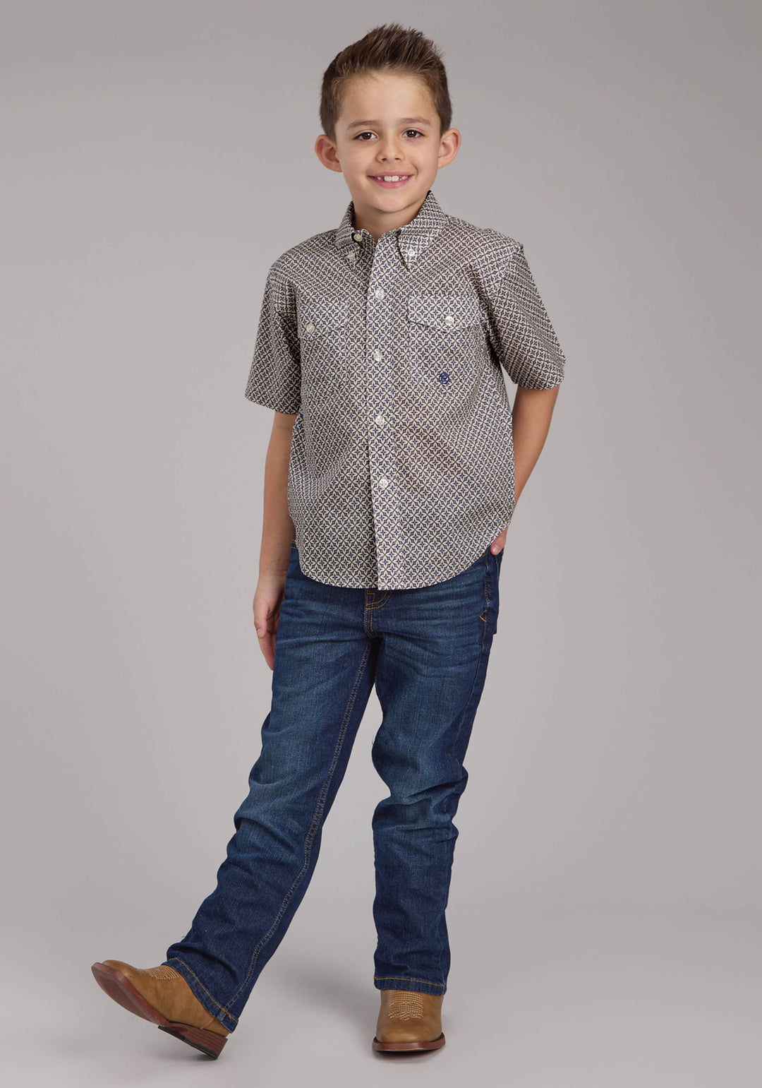 BOYS PINWHELL FOULDARD SHORT SLEEVE BUTTON WESTERN SHIRT