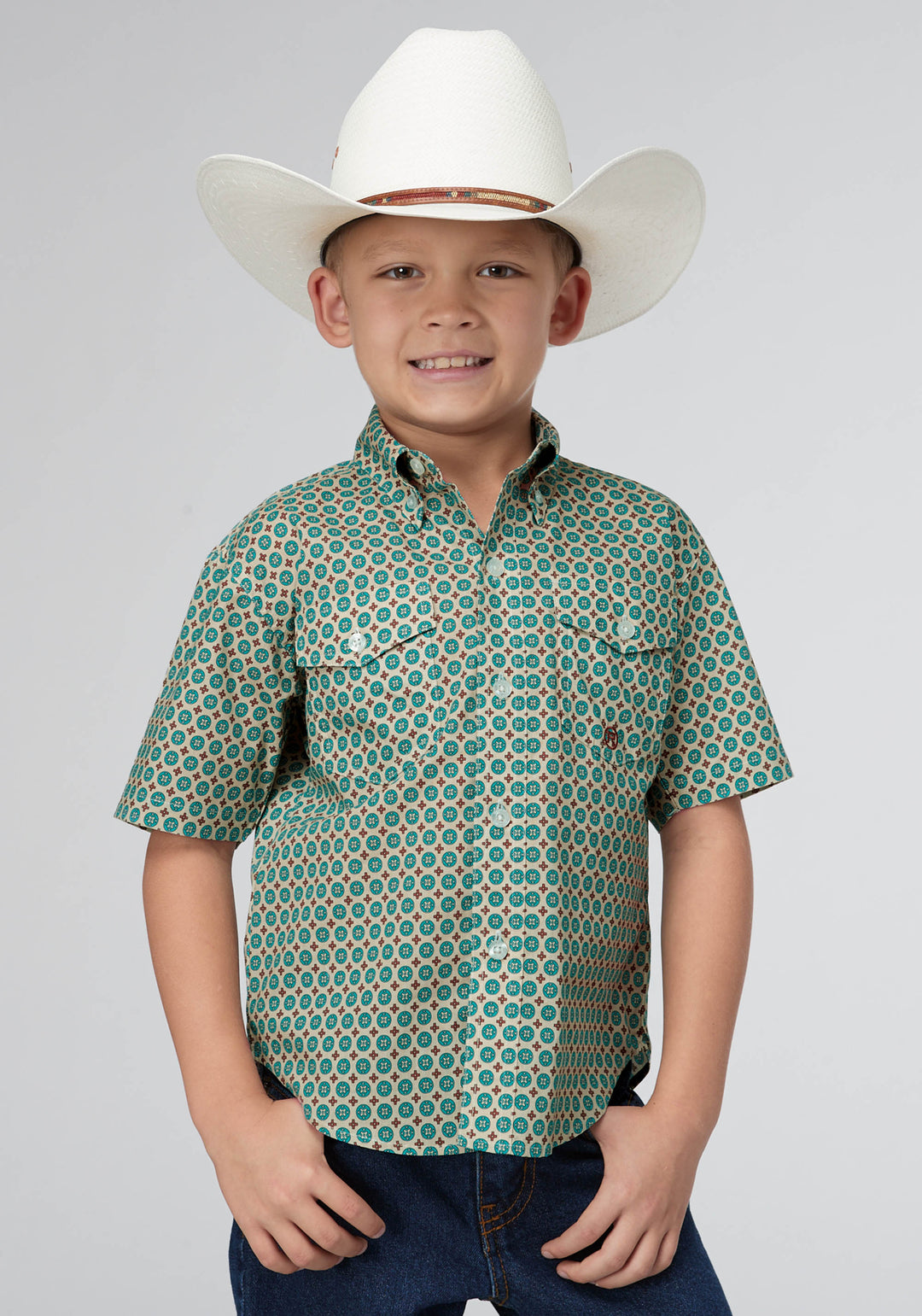 BOYS SEDONA FOULARD PRINT SHORT SLEEVE BUTTON WESTERN SHIRT