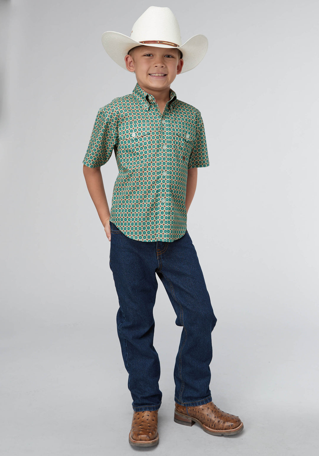 BOYS SEDONA FOULARD PRINT SHORT SLEEVE BUTTON WESTERN SHIRT
