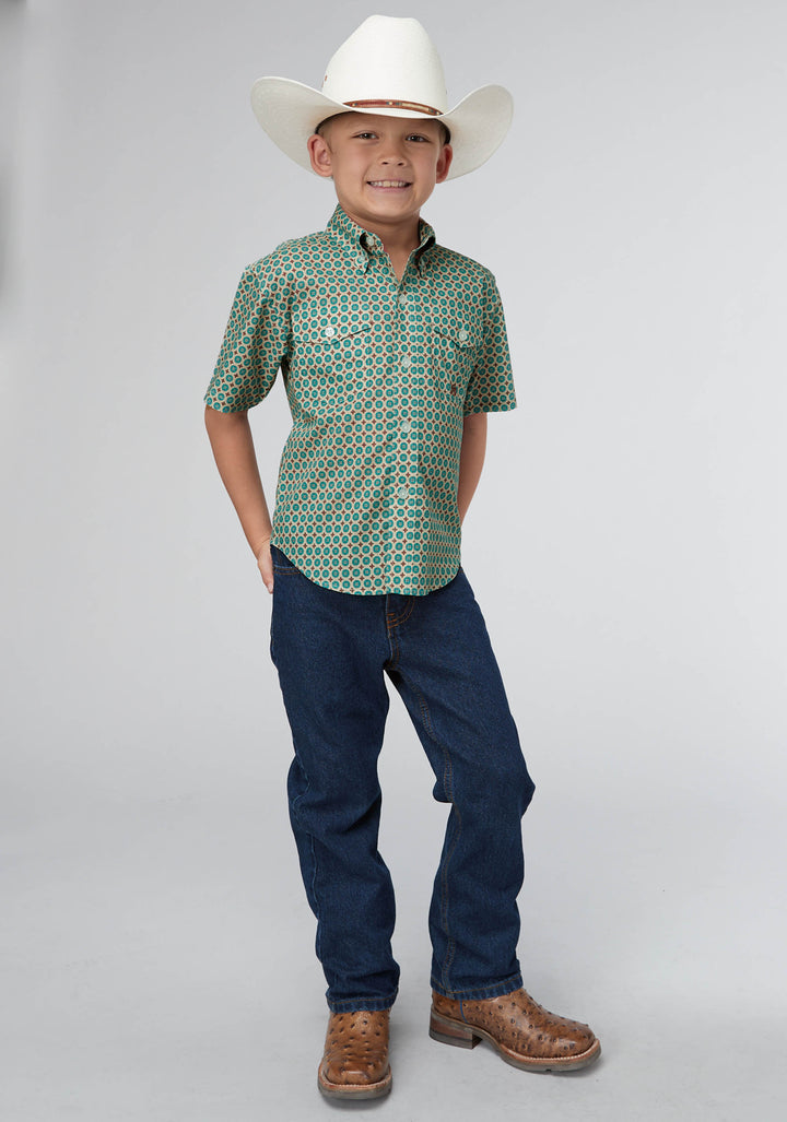 BOYS SEDONA FOULARD PRINT SHORT SLEEVE BUTTON WESTERN SHIRT