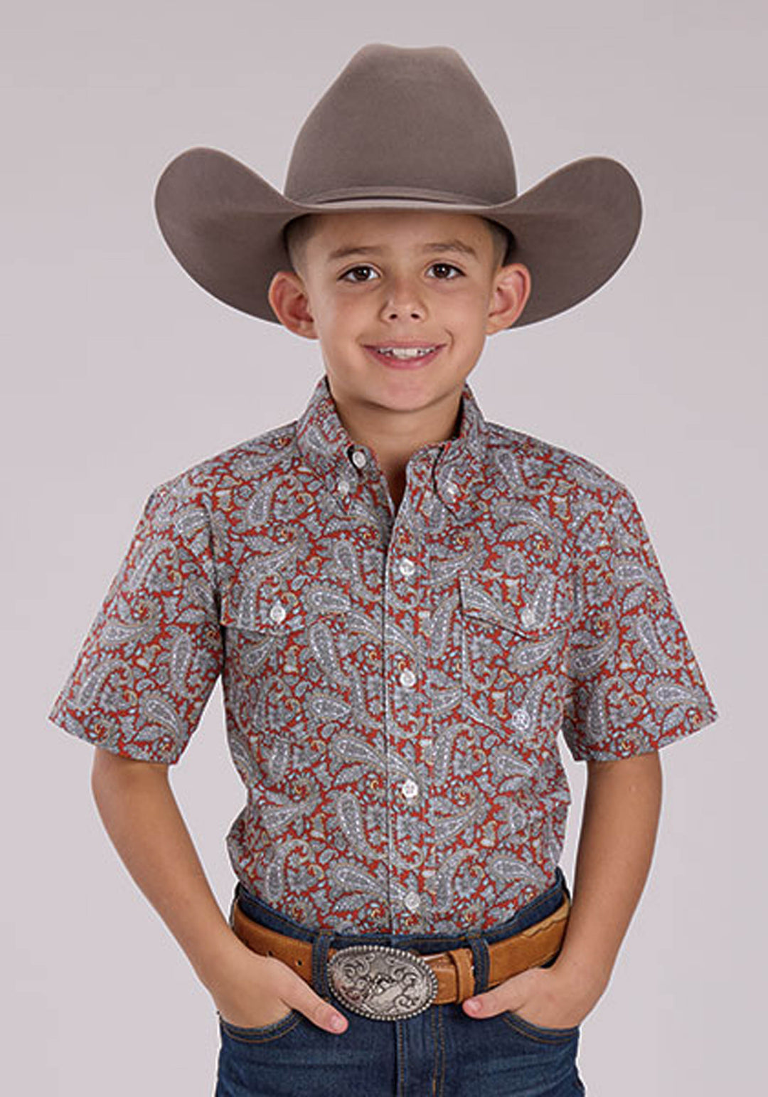 BOYS SHORT SLEEVE BUTTON CLAY PAISLEY WESTERN SHIRT