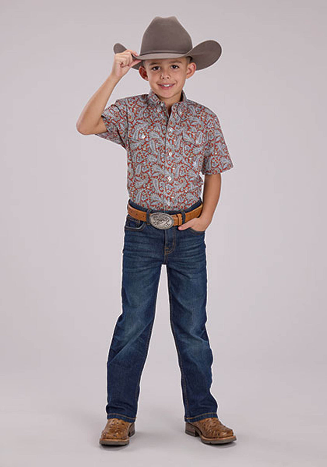 BOYS SHORT SLEEVE BUTTON CLAY PAISLEY WESTERN SHIRT