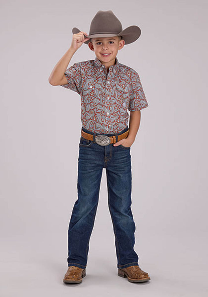 BOYS SHORT SLEEVE BUTTON CLAY PAISLEY WESTERN SHIRT