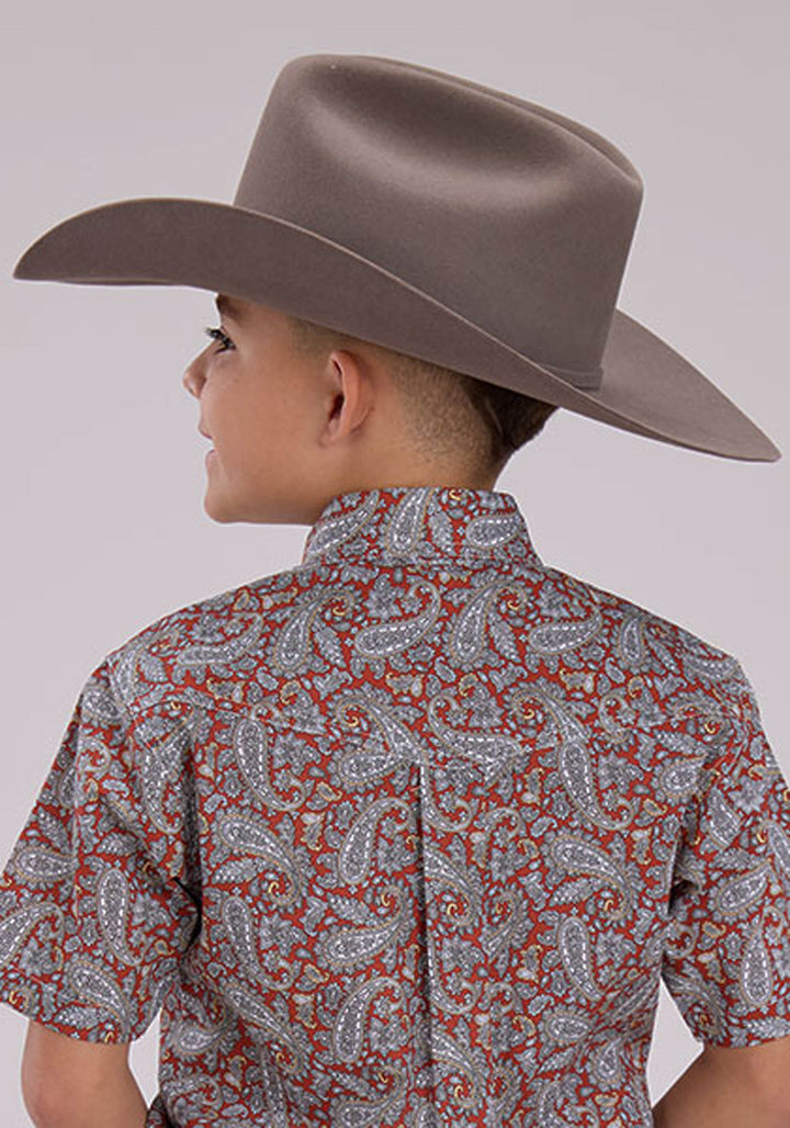 BOYS SHORT SLEEVE BUTTON CLAY PAISLEY WESTERN SHIRT