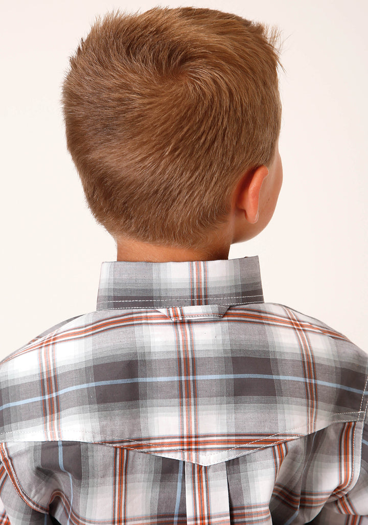 BOYS SHORT SLEEVE BUTTON SMOKEY PLAID WESTERN SHIRT