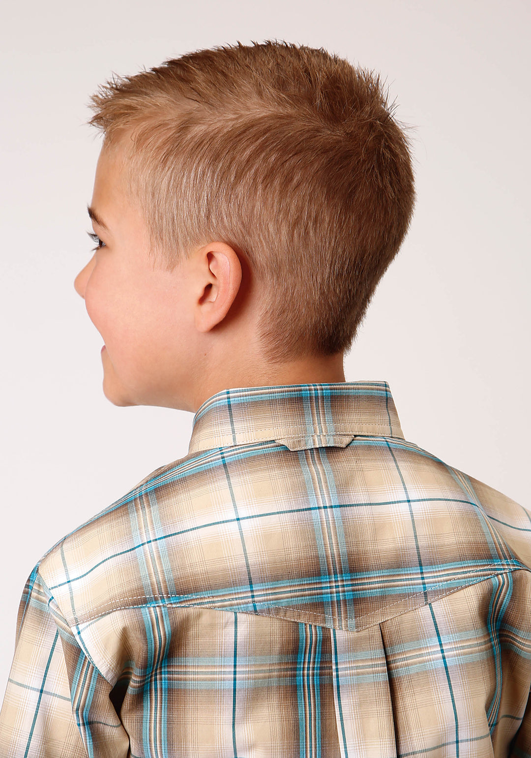 BOYS SHORT SLEEVE BUTTON SADDLE PLAID WESTERN SHIRT