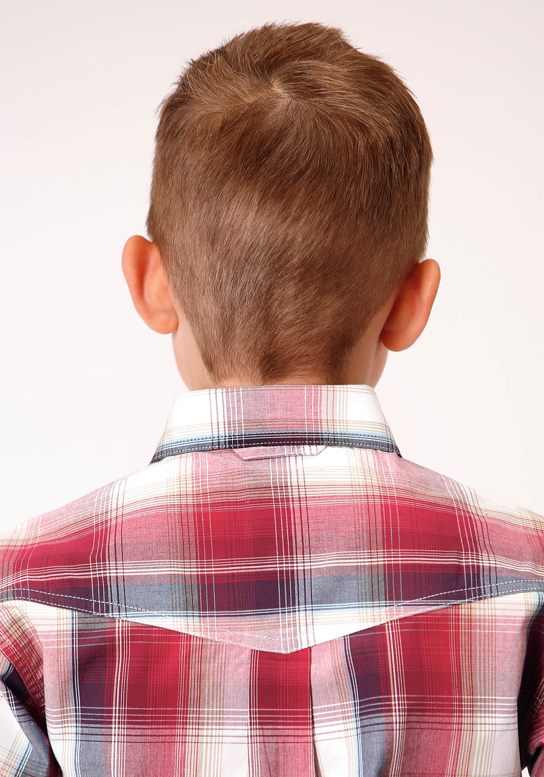 BOYS SHORT SLEEVE BUTTON RED APPLE PLAID WESTERN SHIRT