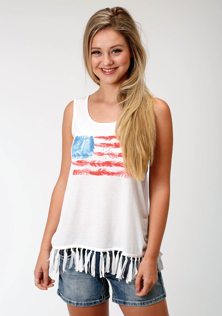 WOMENS RED WHITE AND BLUE SLEEVELESS TOP