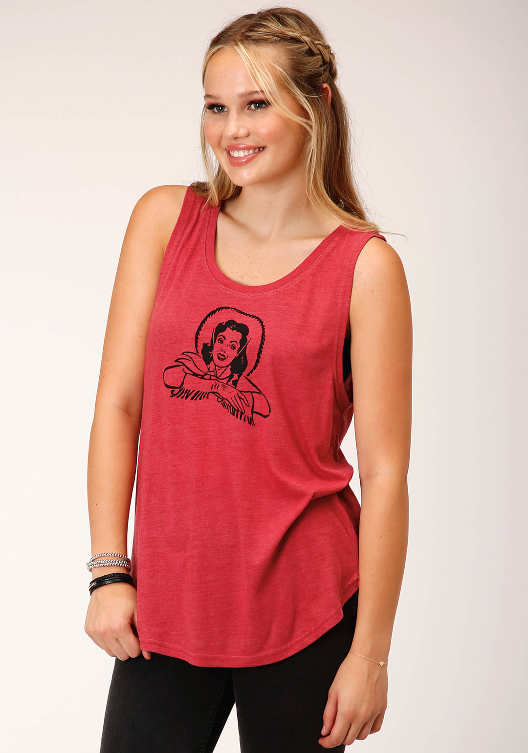 WOMENS SLEEVELESS KNIT POLY RAYON RED SLEEVELESS TEE TOP