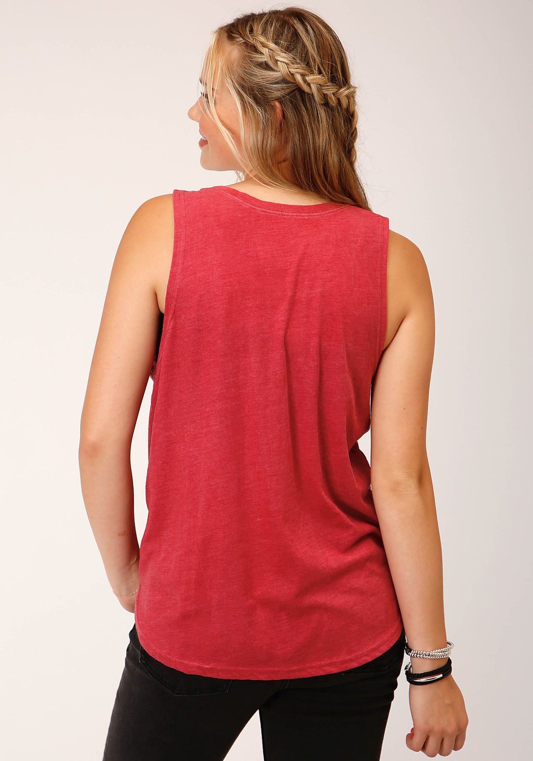 WOMENS SLEEVELESS KNIT POLY RAYON RED SLEEVELESS TEE TOP