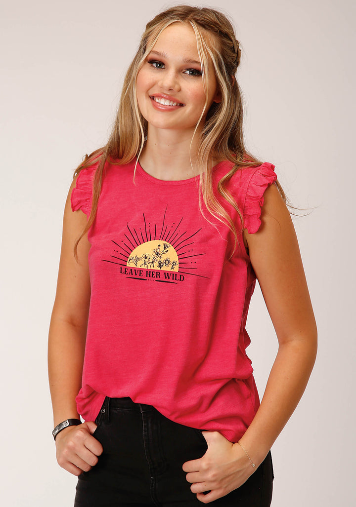 WOMENS SLEEVELESS KNIT POLY RAYON WATERMELON PINK SLVLS TEE TOP
