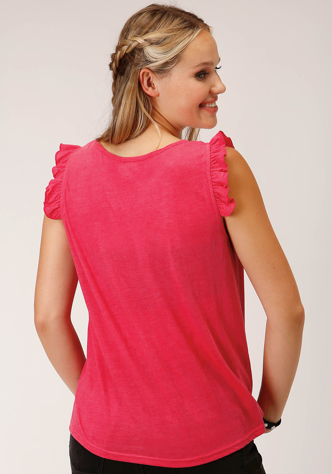 WOMENS SLEEVELESS KNIT POLY RAYON WATERMELON PINK SLVLS TEE TOP
