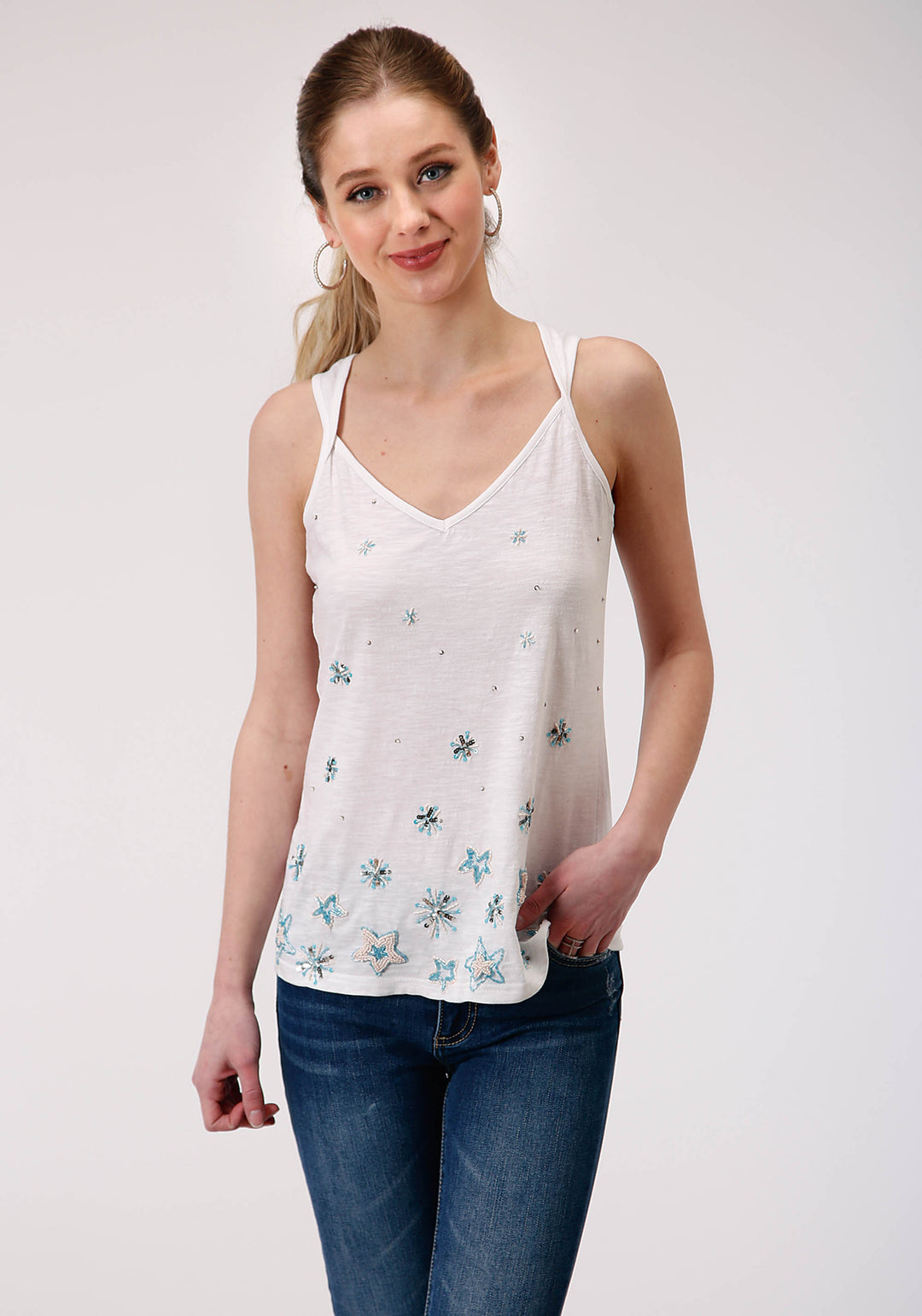 WOMENS SLEEVELESS KNIT SLUB JERSEY TANK TOP