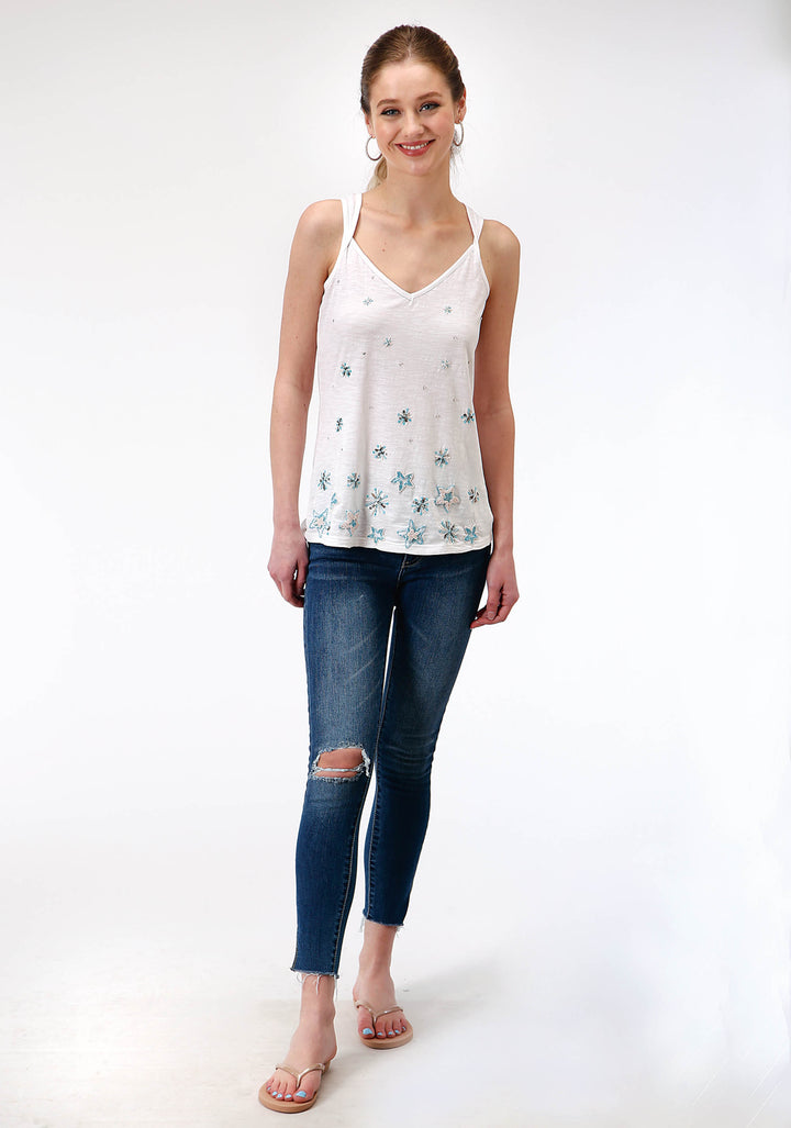 WOMENS SLEEVELESS KNIT SLUB JERSEY TANK TOP