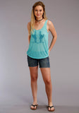 WOMENS TURQUOISE CACTUS PRINT SLEEVELESS KNIT TOP