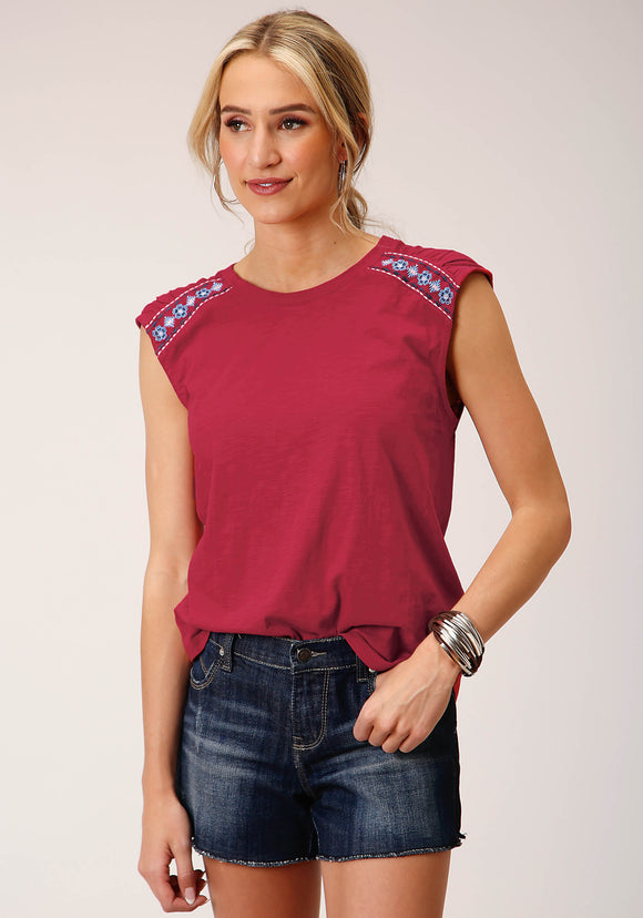 WOMENS SLEEVELESS KNIT RASPBERRY SLUB JERSEY TSHIRT TOP