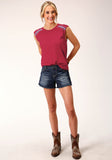 WOMENS SLEEVELESS KNIT RASPBERRY SLUB JERSEY TSHIRT TOP