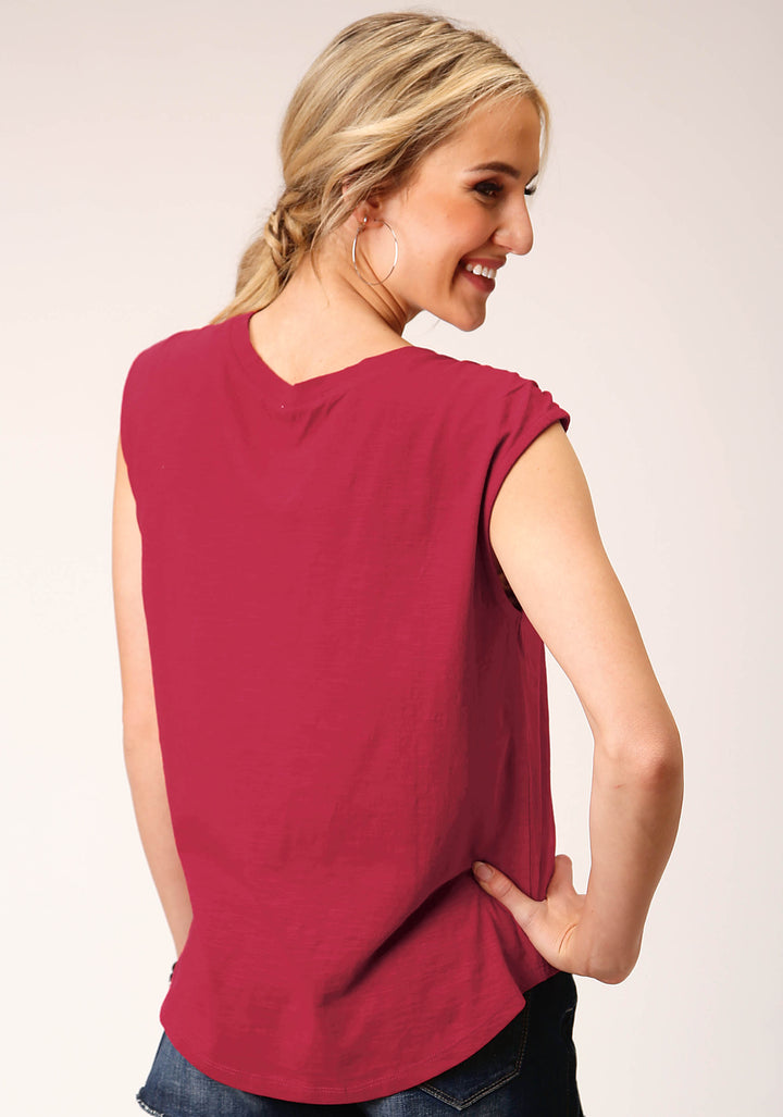 WOMENS SLEEVELESS KNIT RASPBERRY SLUB JERSEY TSHIRT TOP