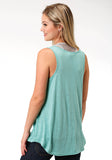 WOMENS AQUA SOLID WITH PINK SCREEN PRINT SLEEVELESS KNIT TOP