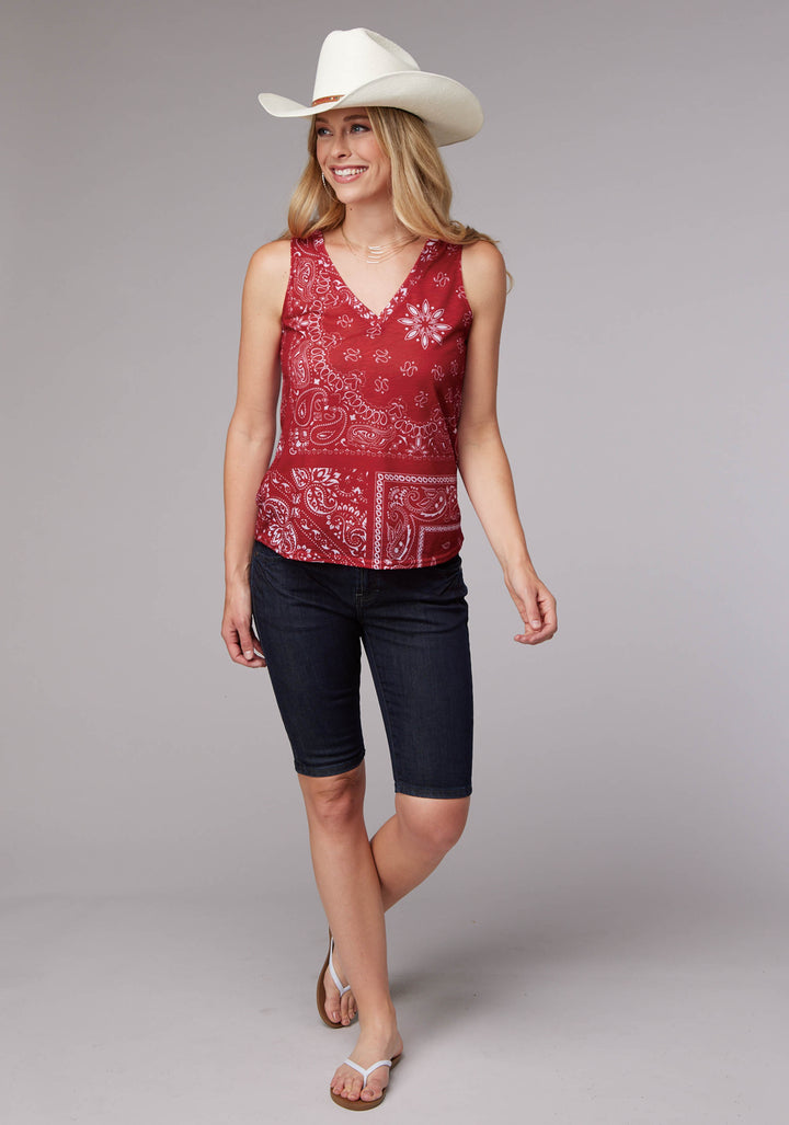 WOMENS SLUB KNIT JERSEY V-NECK TANK SLEEVELESS PULLOVER WESTERN SHIRT