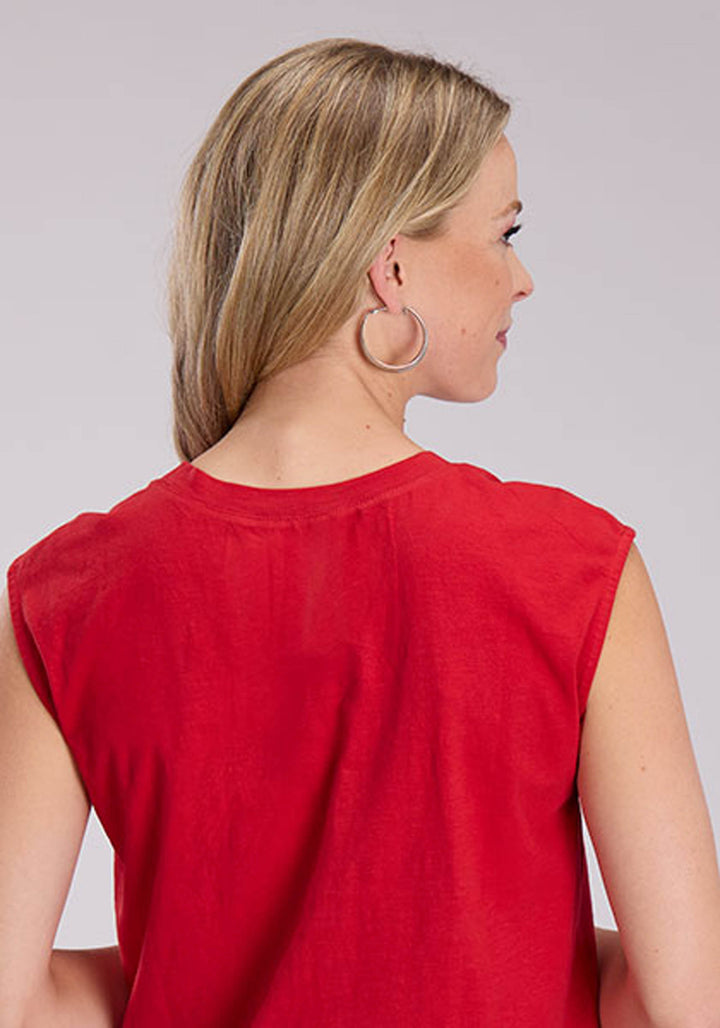 WOMENS SLUB KNIT JERSEY SLVLS TOP SLEEVELESS PULLOVER WESTERN SHIRT