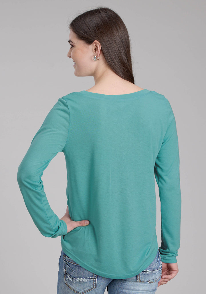 WOMENS POLY RAYON JERSEY SCOOP NECK TEE LONG SLEEVE PULLOVER WESTERN SHIRT