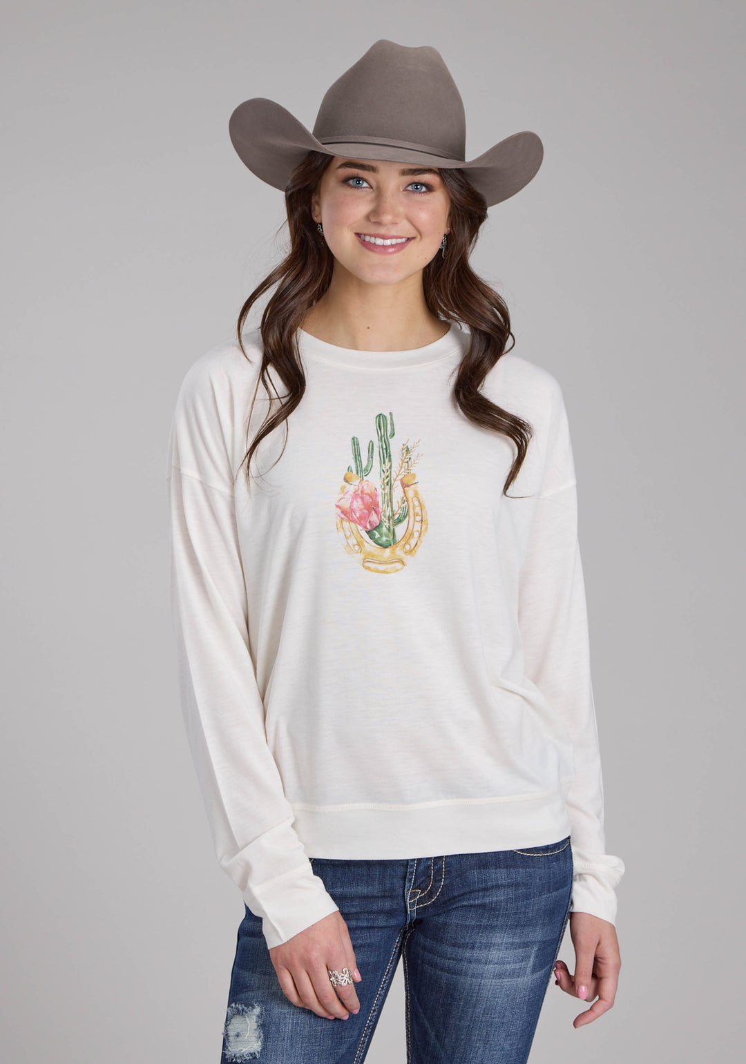WOMENS POLY RAYON JERSEY SCOOP NECK TEE LONG SLEEVE PULLOVER WESTERN SHIRT