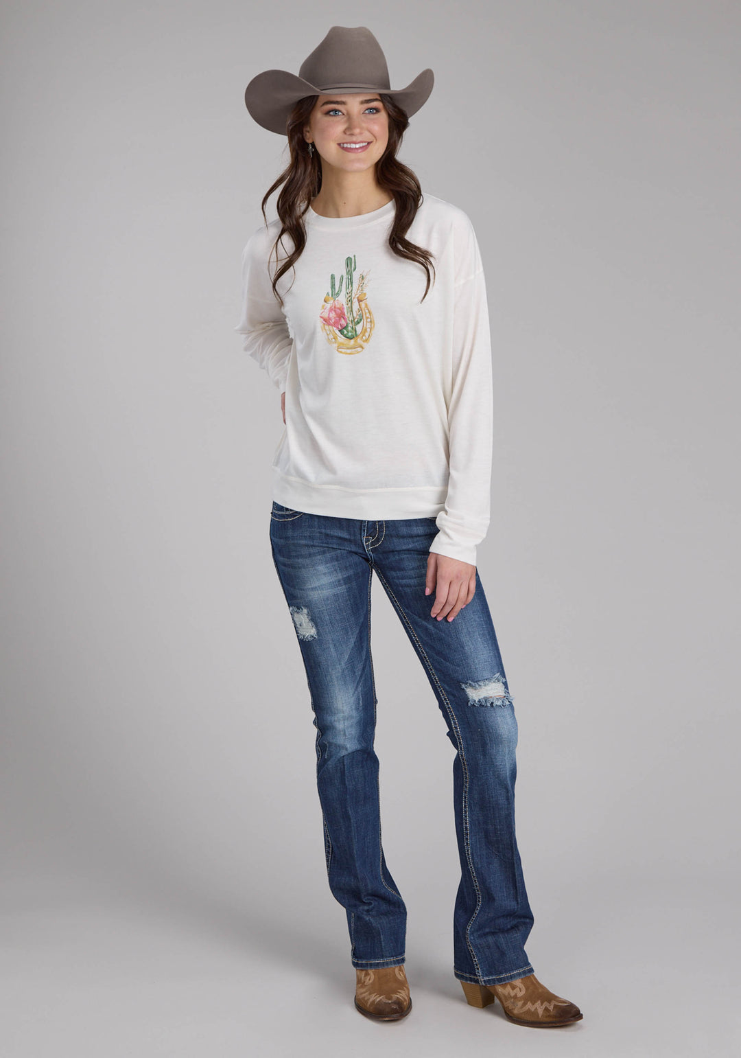 WOMENS POLY RAYON JERSEY SCOOP NECK TEE LONG SLEEVE PULLOVER WESTERN SHIRT