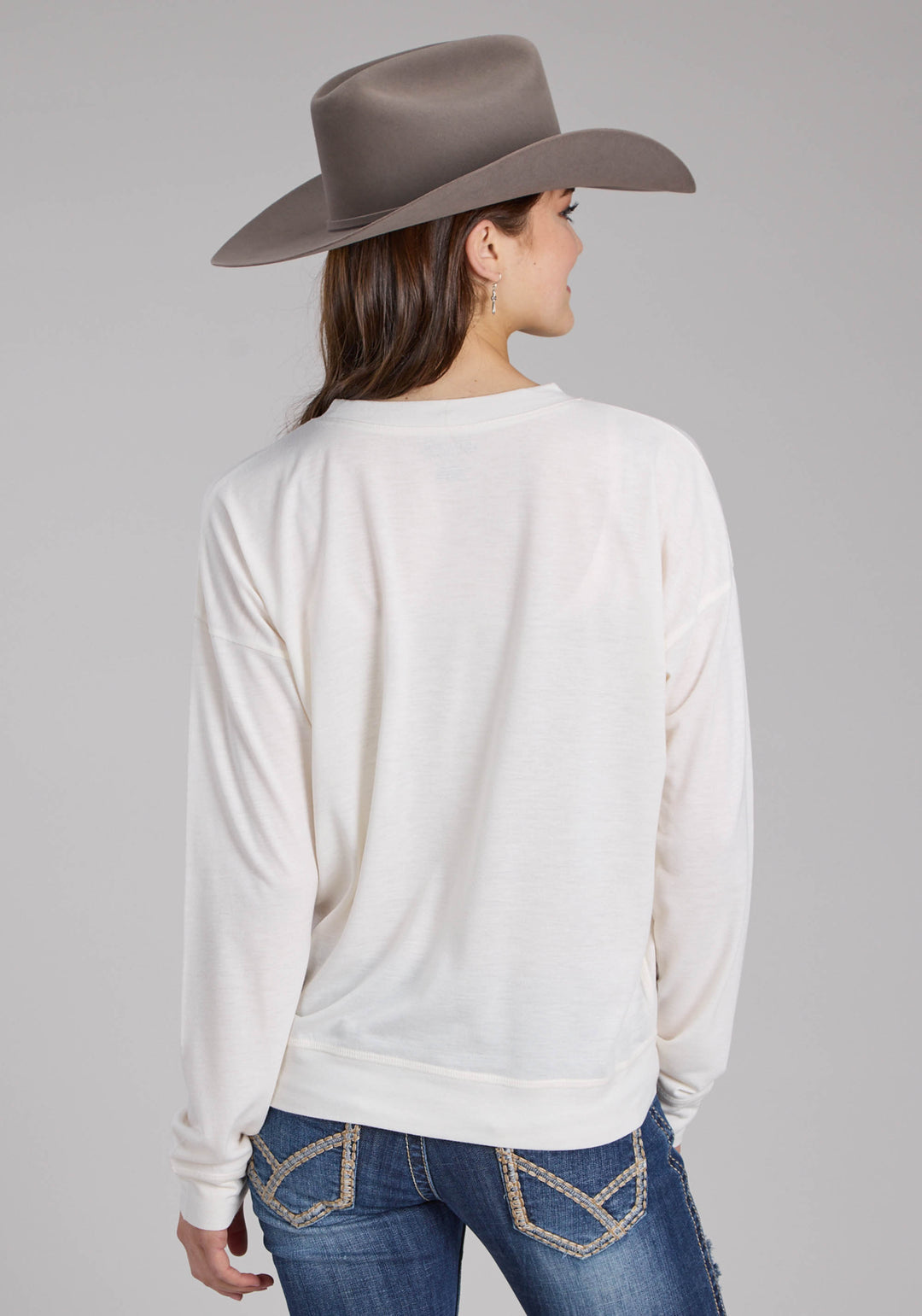 WOMENS POLY RAYON JERSEY SCOOP NECK TEE LONG SLEEVE PULLOVER WESTERN SHIRT
