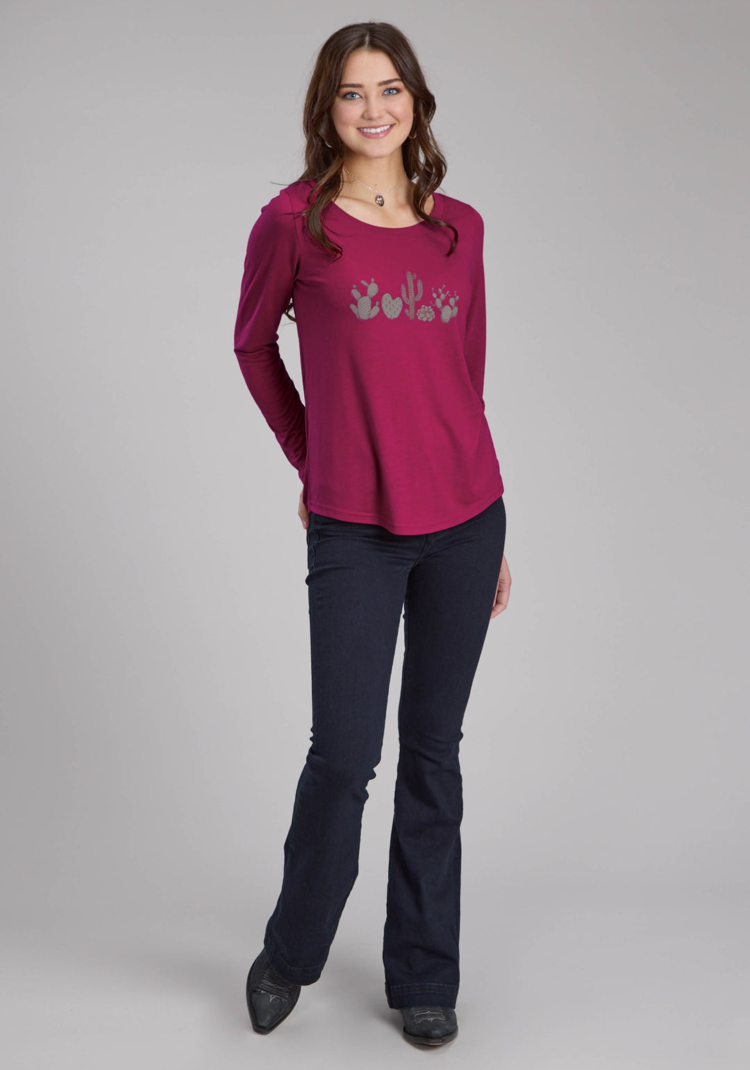 WOMENS SCOOP NECK TEE LONG SLEEVE PULLOVER WESTERN SHIRT