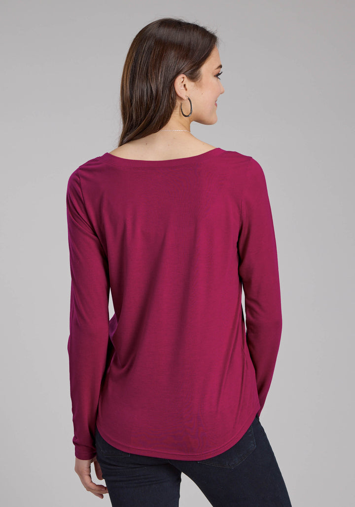 WOMENS SCOOP NECK TEE LONG SLEEVE PULLOVER WESTERN SHIRT