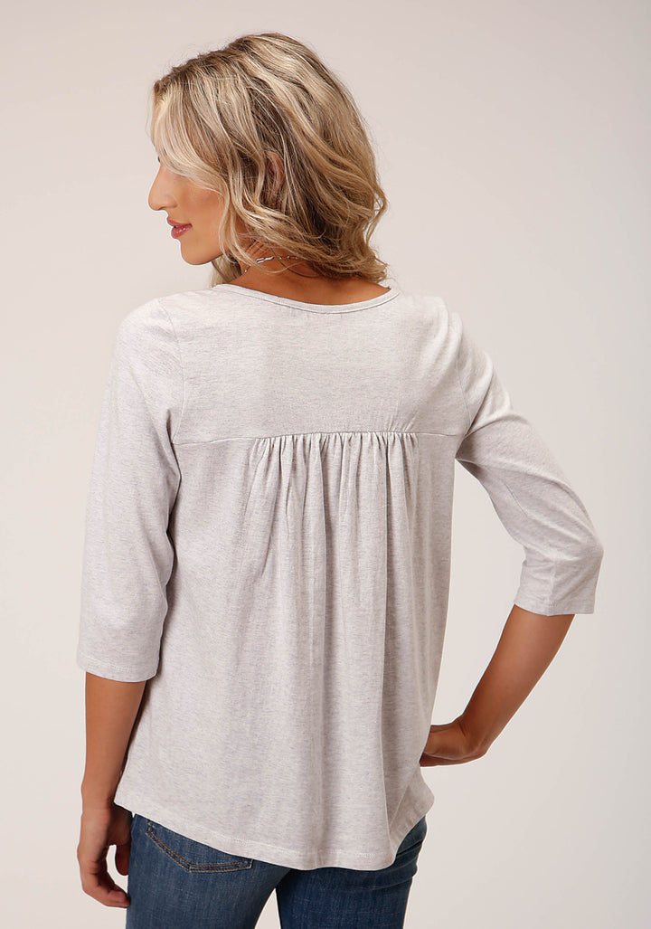 WOMENS LONG SLEEVE KNIT HEATHER GREY JERSEY 3 QTR SLV  TOP