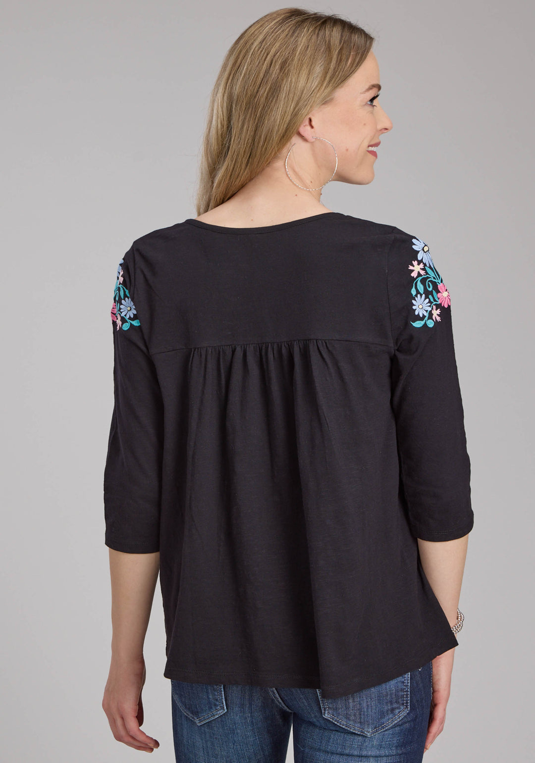 WOMENS COTTON SLUB JERSEY 3/4 SLV TOP LONG SLEEVE PULLOVER WESTERN SHIRT