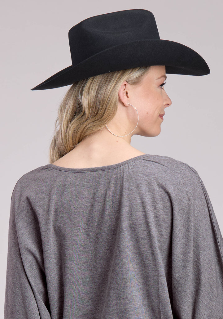 WOMENS LONG SLEEVE PULLOVER HEATHER GREY JERSEY KNIT BLOUSE WESTERN SHIRT