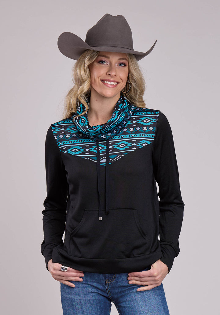 WOMENS LONG SLEEVE PULLOVER COWL NECK PULLOVER TOP WESTERN SHIRT