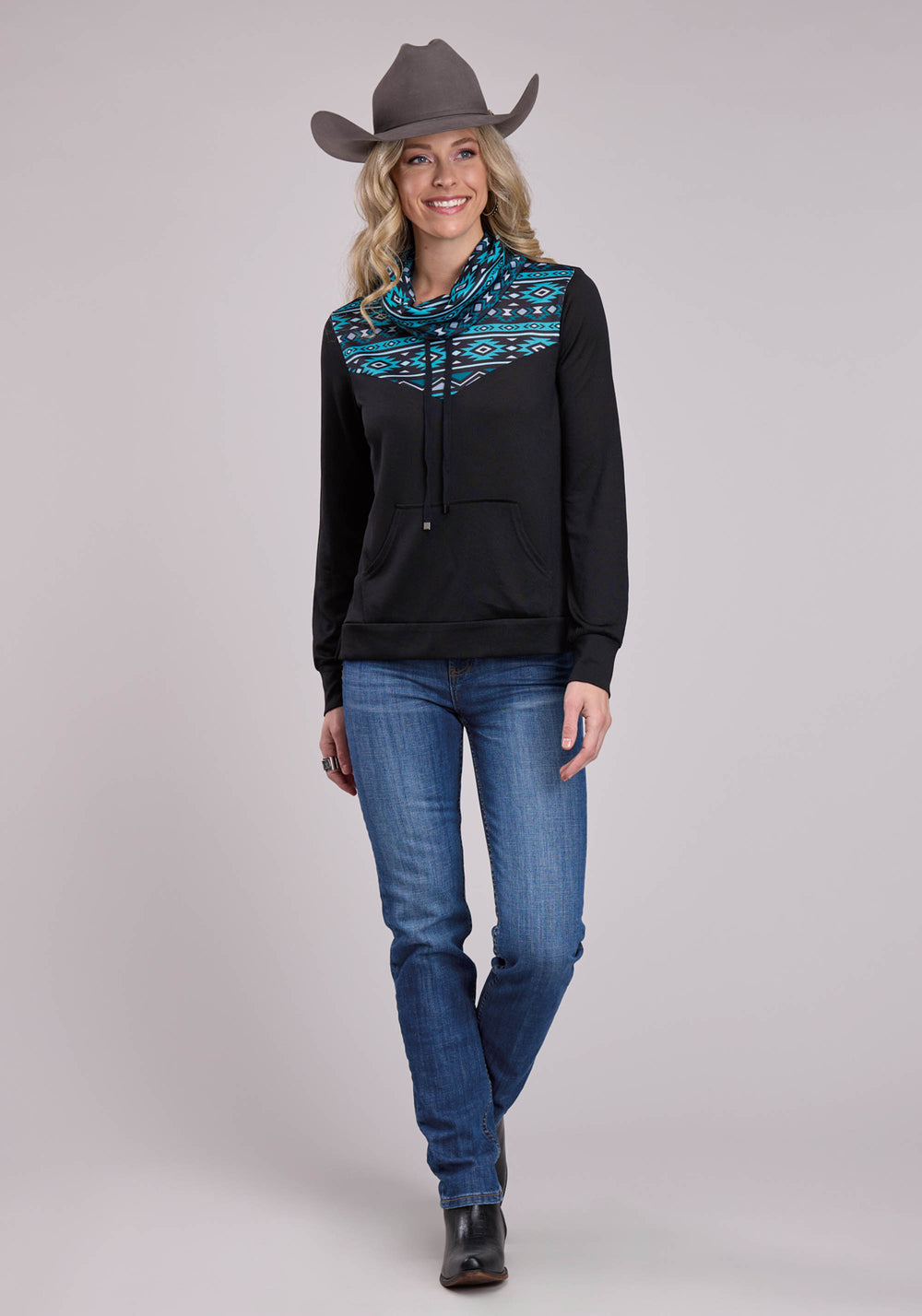 WOMENS LONG SLEEVE PULLOVER COWL NECK PULLOVER TOP WESTERN SHIRT