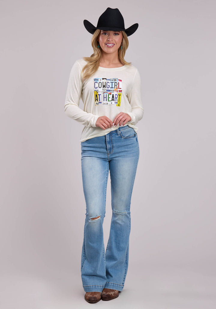 WOMENS LONG SLEEVE PULLOVER POLY RAYON JERSEY TEE WESTERN SHIRT