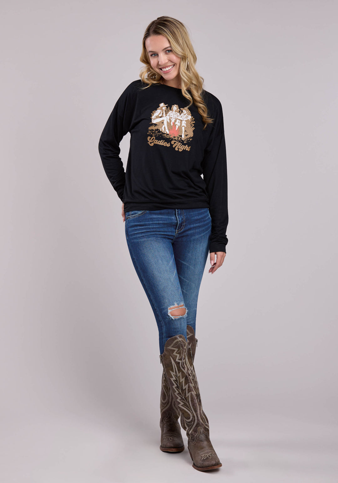 WOMENS LONG SLEEVE PULLOVER POLY RAYON JERSEY TEE WESTERN SHIRT