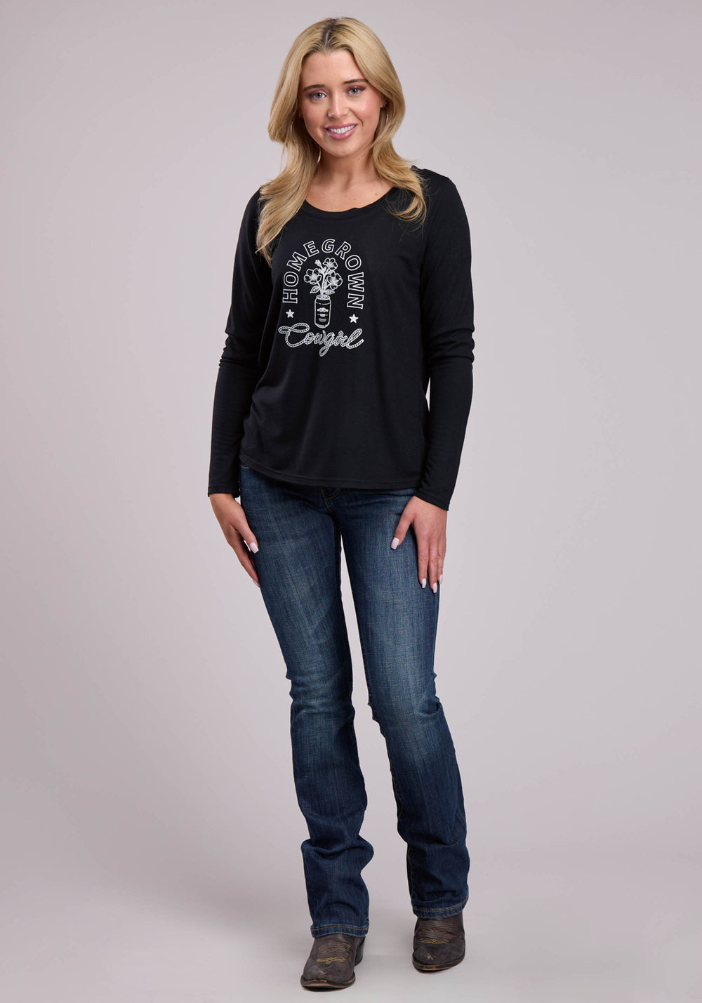 WOMENS LONG SLEEVE PULLOVER POLY RAYON JERSEY TEE WESTERN SHIRT