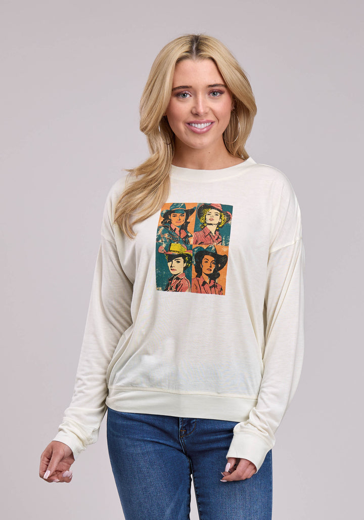 WOMENS LONG SLEEVE PULLOVER POLY RAYON JERSEY TEE WESTERN SHIRT